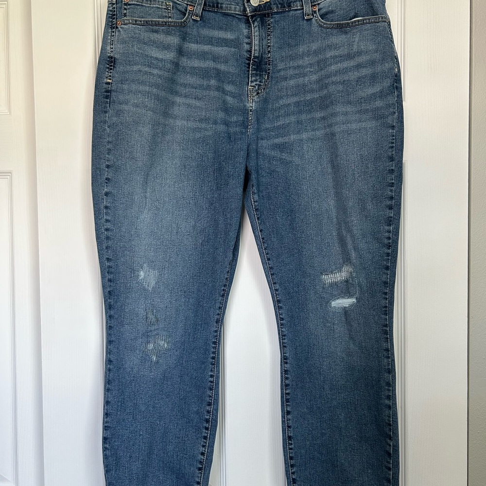 Levi's Blue Mid Rise Boyfriend Jeans with Distressed Details